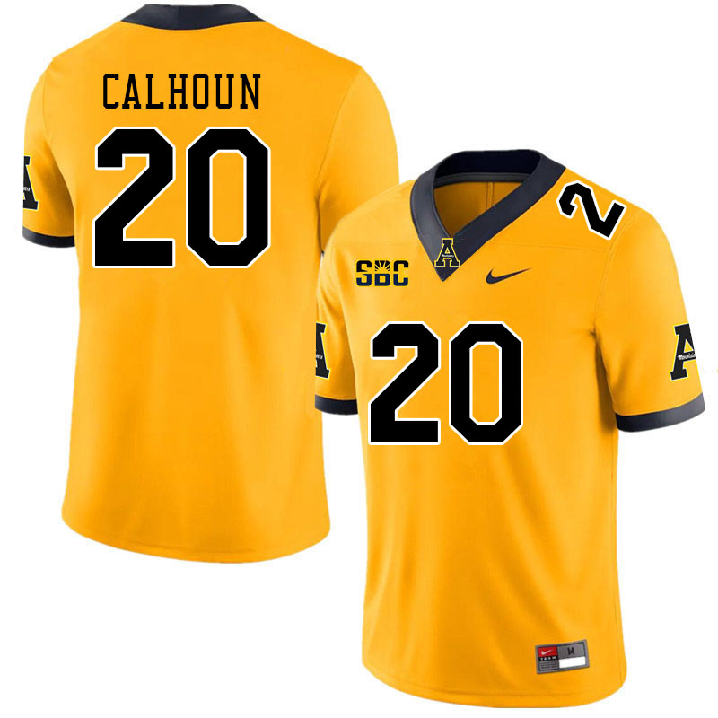 Men #20 Jaylon Calhoun Appalachian State Mountaineers College Football Jerseys Stitched Sale-Gold - Click Image to Close